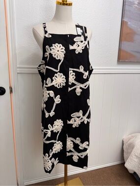 THML Black Mini Dress with Cream Floral Appliqué